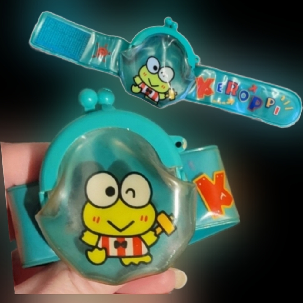 Traded Vtg 90s Sanrio Keroppi green frog coin purse wrist wallet bracelet rare